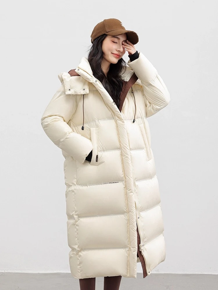 سترة نسائية شتوية 2025 معطف طويل فضفاض وسميك ودافئ من ريش البط #4