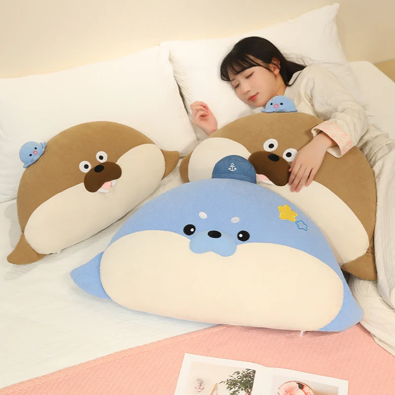 

Cute Seal & Sea Lion Plush Pillow Soft Stuffed Marine Animal Sofa Bed Big Back Cushion Soft Plushies Birthday Xmas Gift for Kids