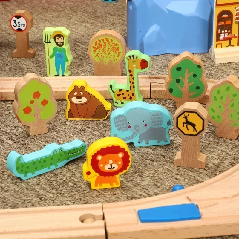 木製電車線路セット パズル スロット 交通電気玩具 子供の誕生日やクリスマスギフトに