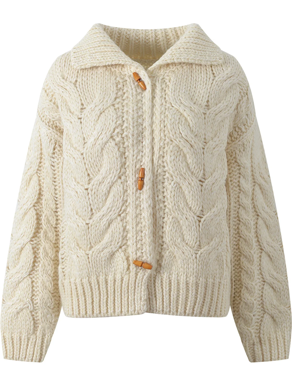 

Мягкий уютный вязаный свитер свободного покроя с отложным воротником и льняным узором, открытый кардиган, женский осенний свитер Faion 2025 г.