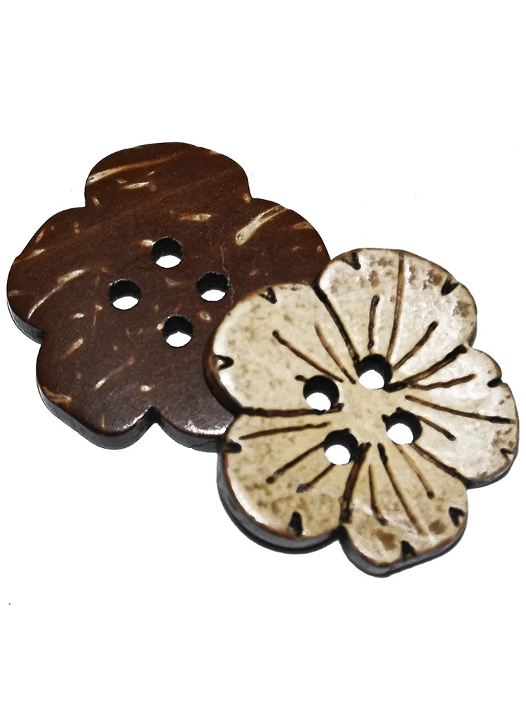 Natural Color Round Coconut Shell Buttons, Sewing Accessories, Wood Button, Flower Shape, DIY Clothes, 15PCs, 30PCs, 20mm