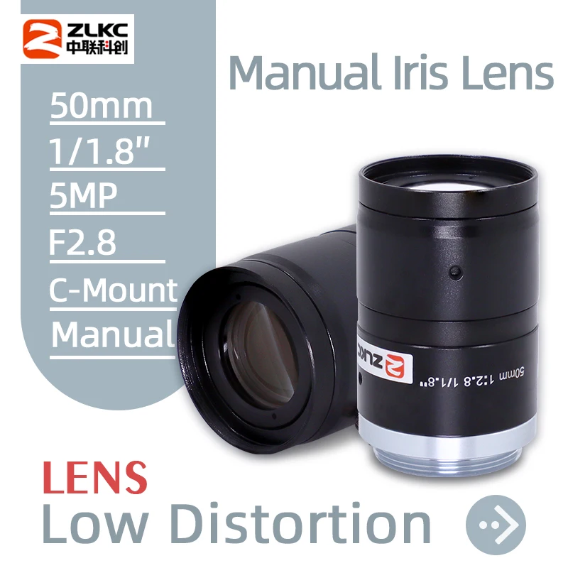 

ZLKC C Mount 50mm Manual lris Lens for 1/1.8" FA 5.0Megapixel Camera Machine Vision Fixed Focal Length 5MP Long Viewing Distance