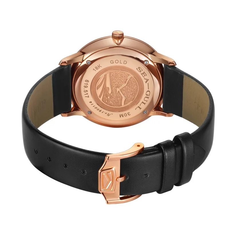 Seagull High End Luxury Men Wristwatch Minimalist Business Watch 40MM 18K Rose Gold Case Sapphire Watches Calfskin Strap 619.517