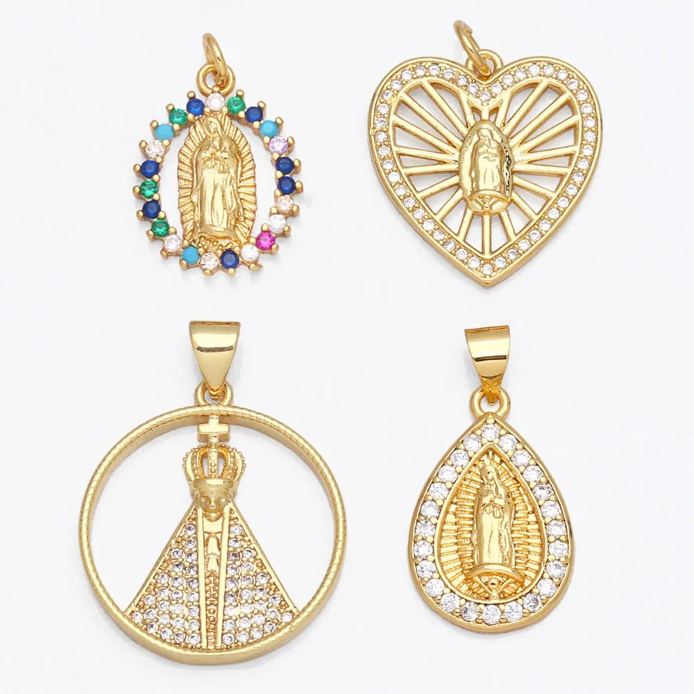 OCESRIO Gold Plated Virgin Mary Pendants for a Necklace DIY Copper Zirconia Components for Jewelry Making pdta660