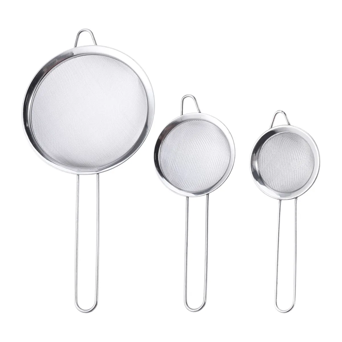 

3 pcs Stainless Steel Strainer Set Premium Quality Kitchen Tools Mesh Sieve Stackable Long H Food Straining