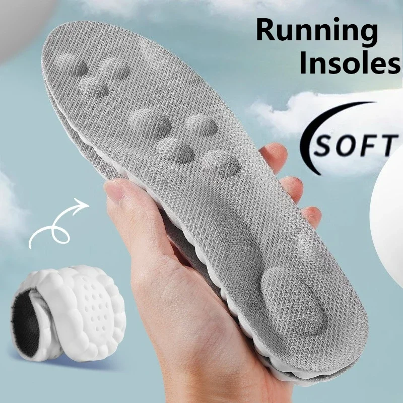1/2 Pairs 4D Cloud Technologyt High Elasticity Sports Deodorant Insoles for Shoes PU Sole Breathe for Feet Men Running Insole