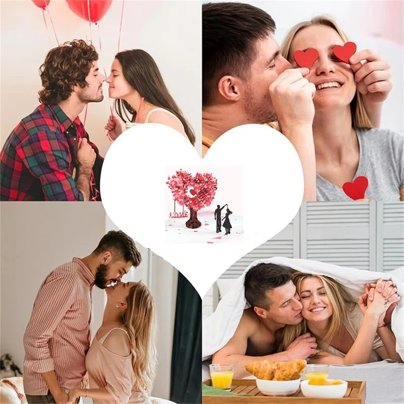 Tarjeta de San Valentín de árbol en forma de corazón 3D, tarjeta de felicitación estéreo Duo Dance, tarjeta de regalo para parejas, invitación de boda