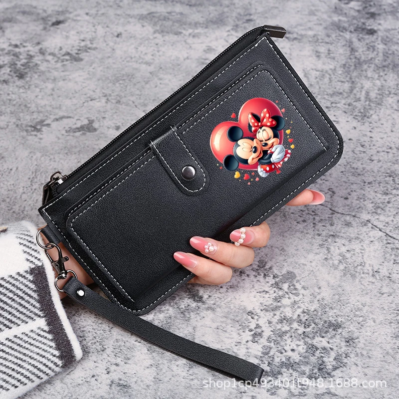 Women Long Wallet Mickey Minnie Mouse Credit Card Holder Pu Leather Coin Purse Female Fashion Money Clip Small Pocket Bag Pouch