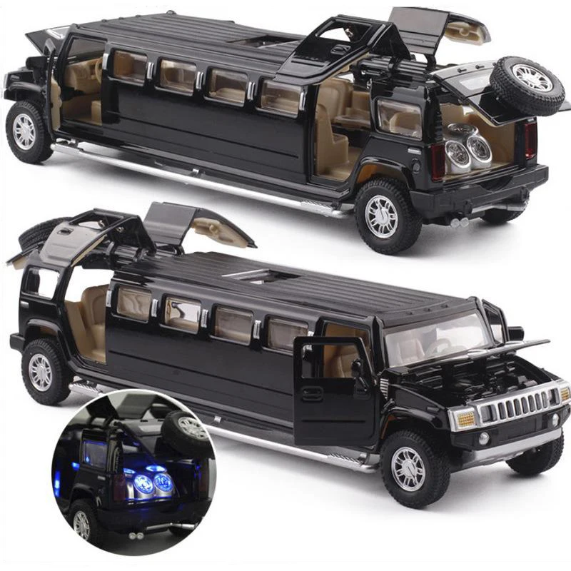 

1:32 Alloy Lengthen Hummer Limousine Car Model Metal Diecasts Vehicles With Sound Light Pull Back Car Collection Toys Kids Gifts