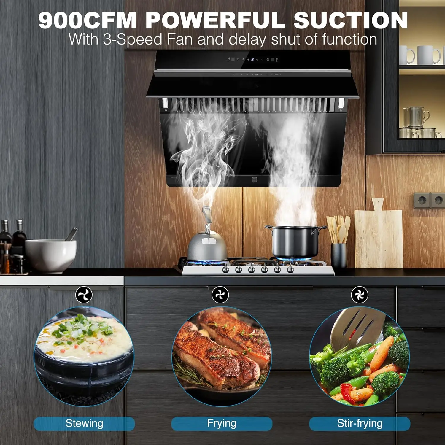 30 inch,Wall Mount Kitchen Hood 900 CFM with Heating Auto-cleaning Function, Gesture&