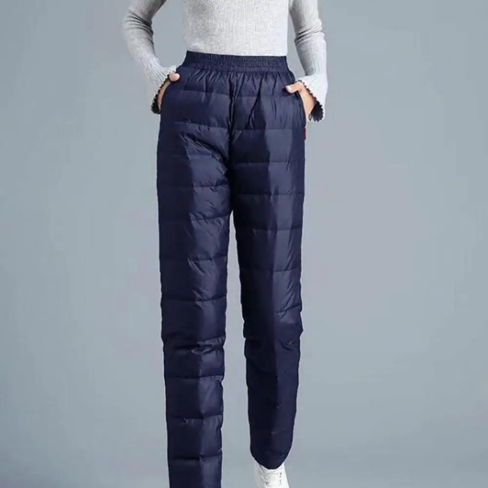 

Solid Color Women Trousers Winter Women's High Waisted Cotton Pants Windproof Warm Slim Fit Solid Color Pocketed Long Pencil