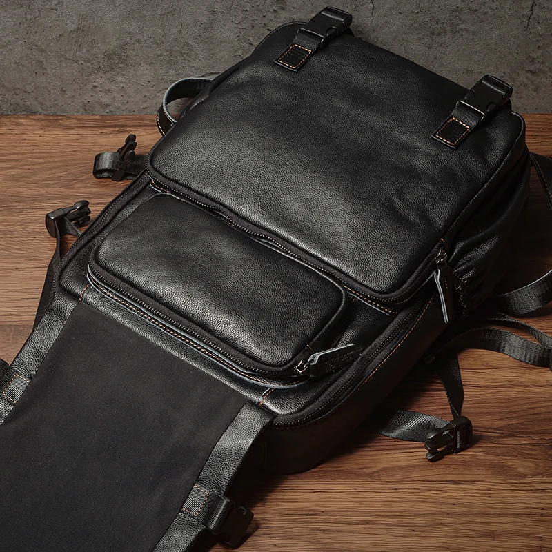 NUKA メンズ トップグレインレザーバックパック 15 インチラップトップバッグ毎日の通勤旅行アウトドアハイキング本革耐久性のあるリュックサック