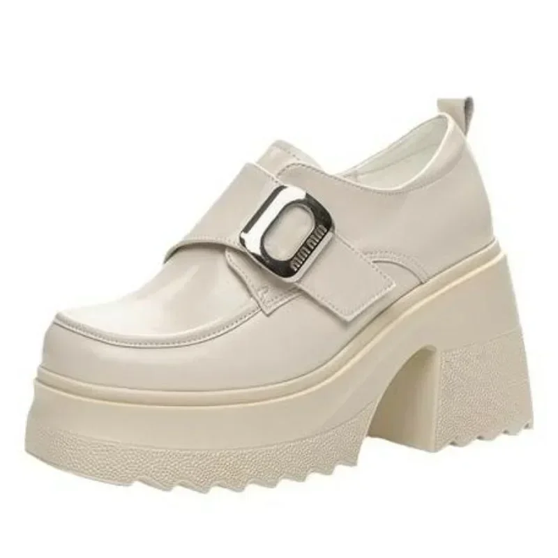 

Осенние туфли-лодочки из лакированной натуральной кожи с дышащей пряжкой на платформе, 10 см, 2024, летние ботильоны, весенняя обувь Мэри Джейн на массивном каблуке