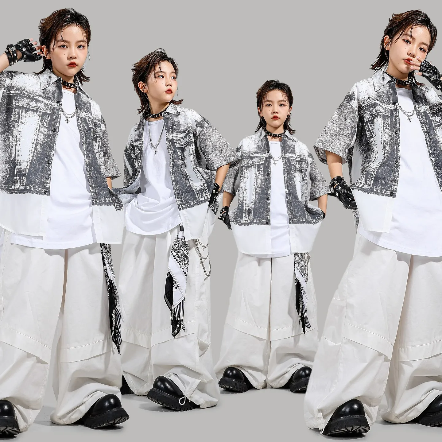 

2025 New Children Hip Hop Dance Costumes For Girls Loose T-Shirt White Pants Outfits Streetwear Boys Jazz Dance Clothes DQS20223