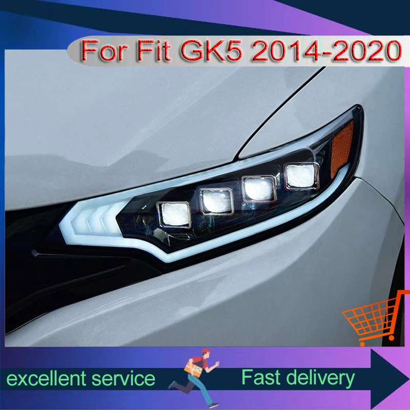 Headlights Car For Honda Fit GK5 2014-2020 Refit Upgrade LED Lamp Guide Lens Running Horses Front Lights Automobile Assembly