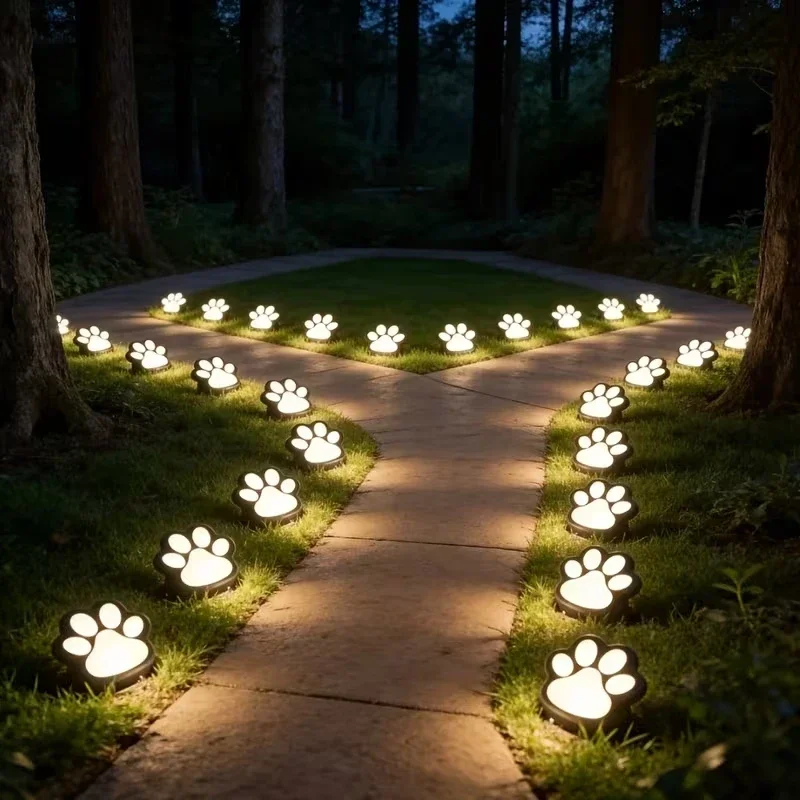 Solar Paw Print Garden Lights 4pcs, Dog Cat Paw Outdoor Lamps, IP65 Waterproof Solar Powered Lawn Pathway Yard Patio Decor light