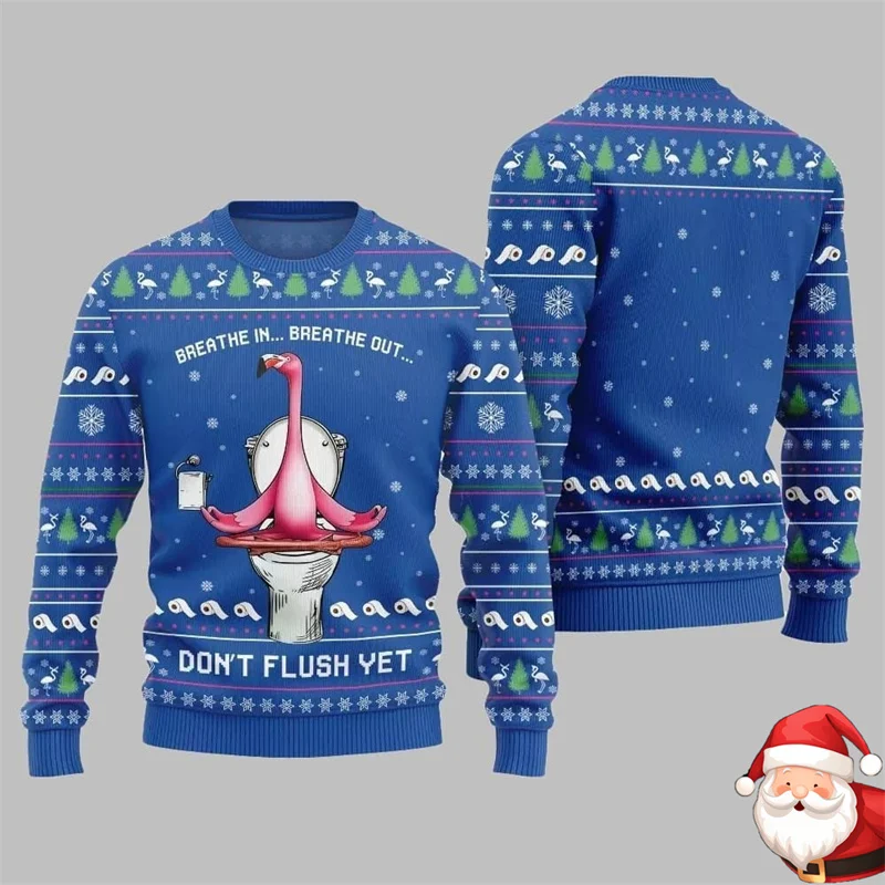 

Christmas 2025 Funny Flamingo Toilet Yoga Ugly Christmas Sweater Unisex Round Neck Pullover Sweatshirt Unique Design Sweater