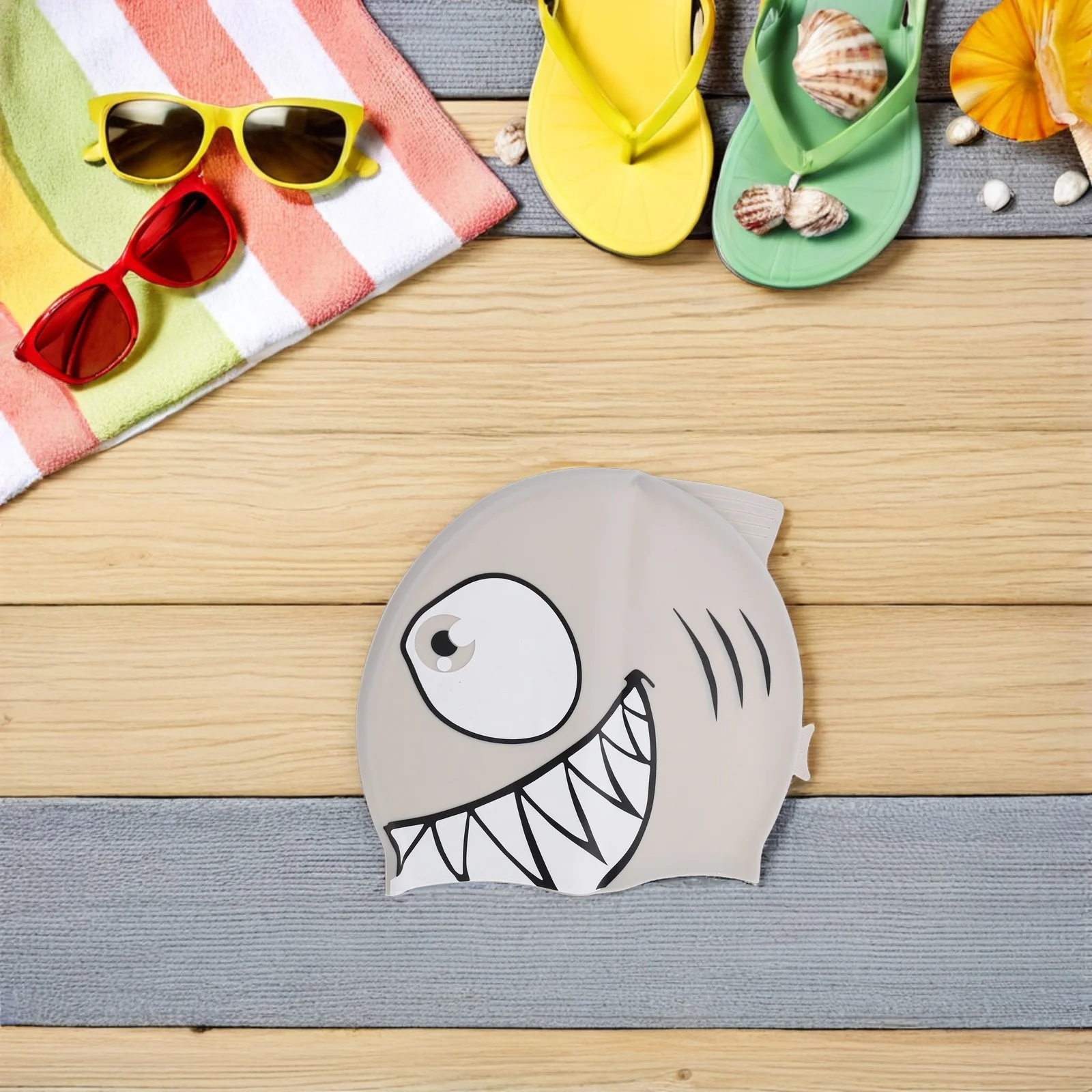 

Kids Cartoon Silicone Swim Cap Shark Pattern Waterproof Swimming Hat for Children Pool Beach Bathing Swimming Cap