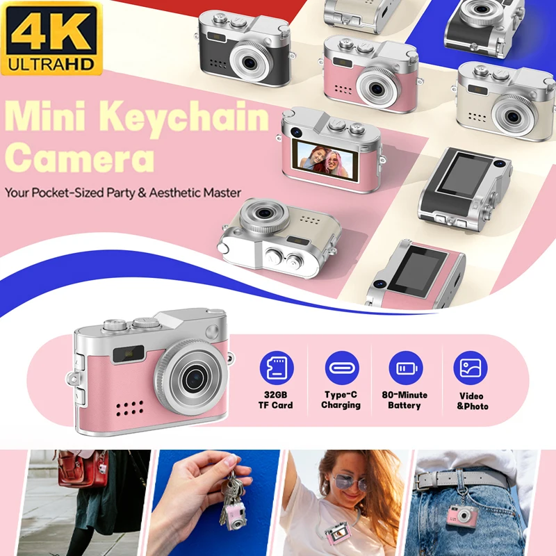 

Миниатюрная ретро-камера для кампуса, цифровая HD 4K камера для путешествий на открытом воздухе, портативная, с экраном 0,96 дюйма, CCD-камера для фото и видео