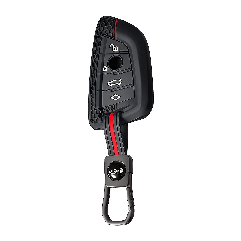 4 Button For BMW 2 3 5 6 7 Series X1 X2 X3 X5 X6 2023 2022 2021 Remote Silicone Key Fob Ring Chain Case Cover Holder Protector