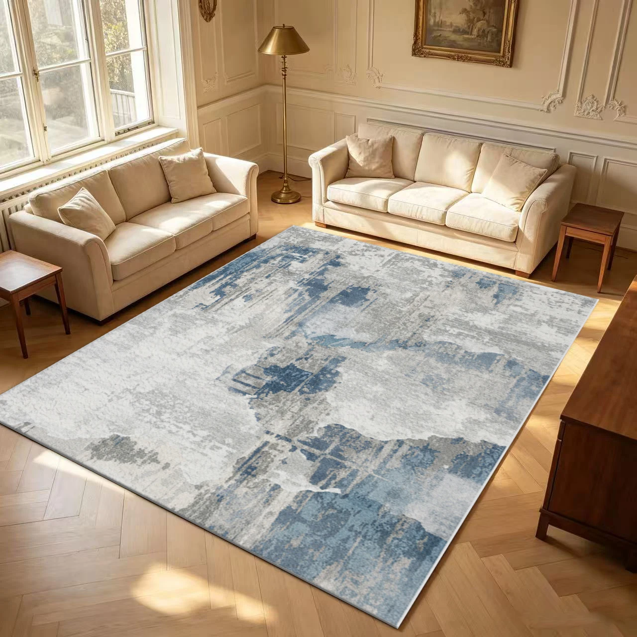 Vintage Distressed Abstract Art Carpet Flooring Faded Texture Area Rug for Living Room Bedroom Home Decoration