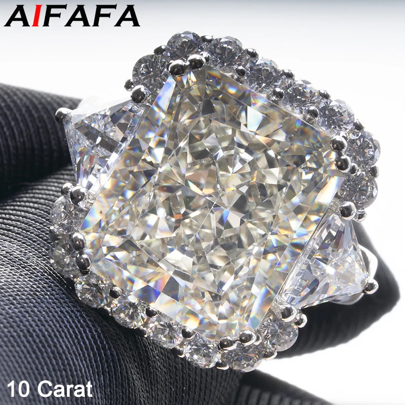 AIFAFA-Bagues en Diamants à Haute Teneur en Carbone, 10 Carats, Plaqué Pt950, Coupe Radieuse, Rotterdam, Kling, Grosse Pierre Précieuse, Argent S925, Bijoux Fins, Qualité Supérieure