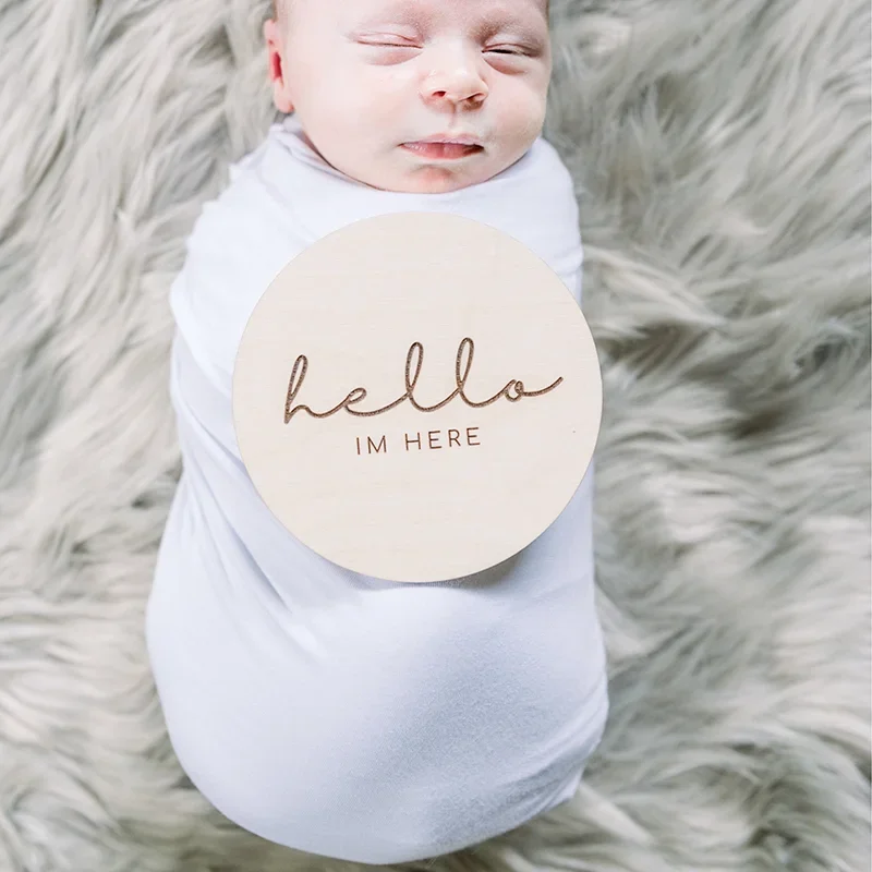 Hello I’m Here It’s A Boy It’s A Girl Wooden Sign Sets Gender Reveal Plaque Newborn Photo Prop Baby Shower Announcement Party