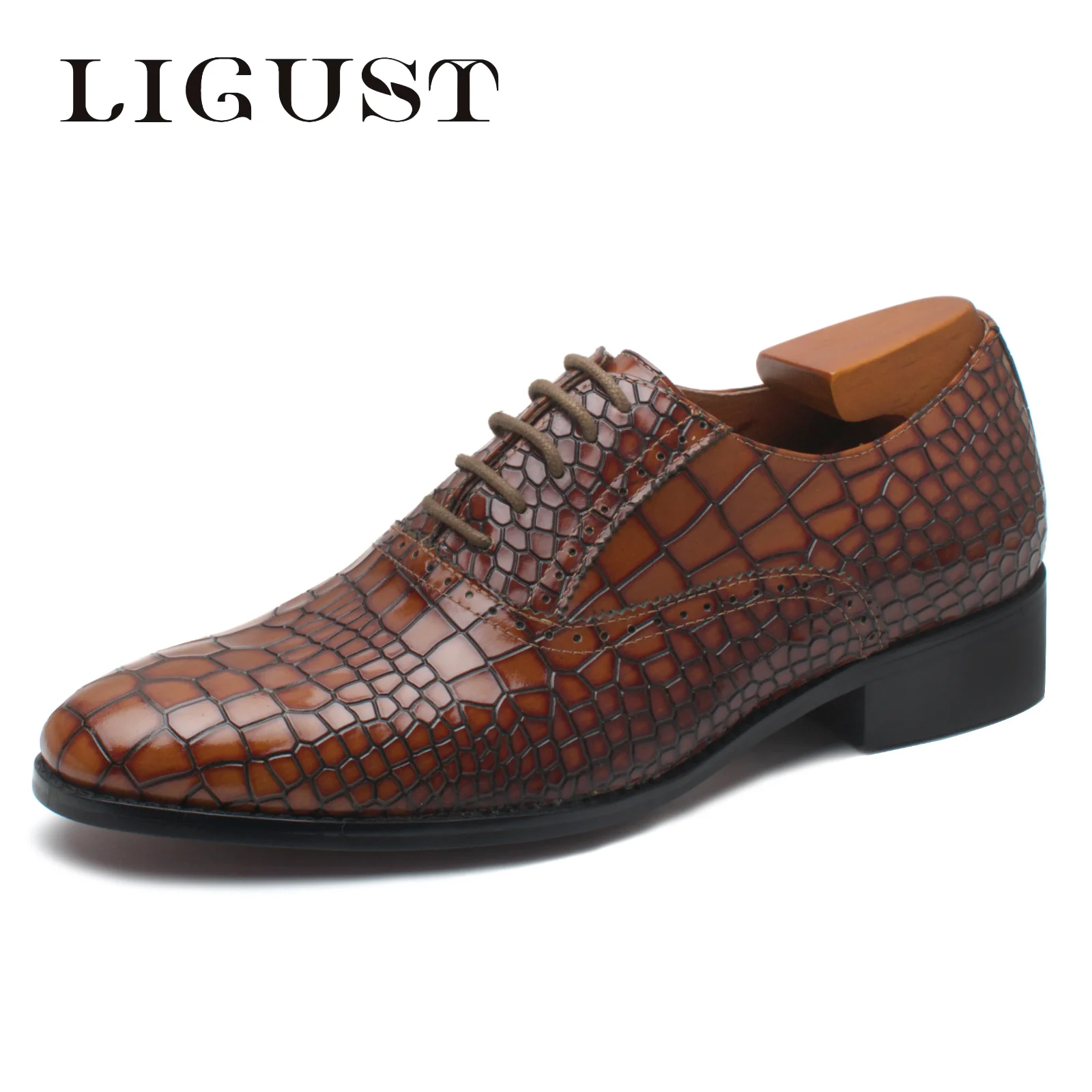 

LIGUST High Quality Classic Business Men Dress Shoes Fashion Elegant Formal Wedding Brown Shoe Men Lace-up Oxford Shoes for Men