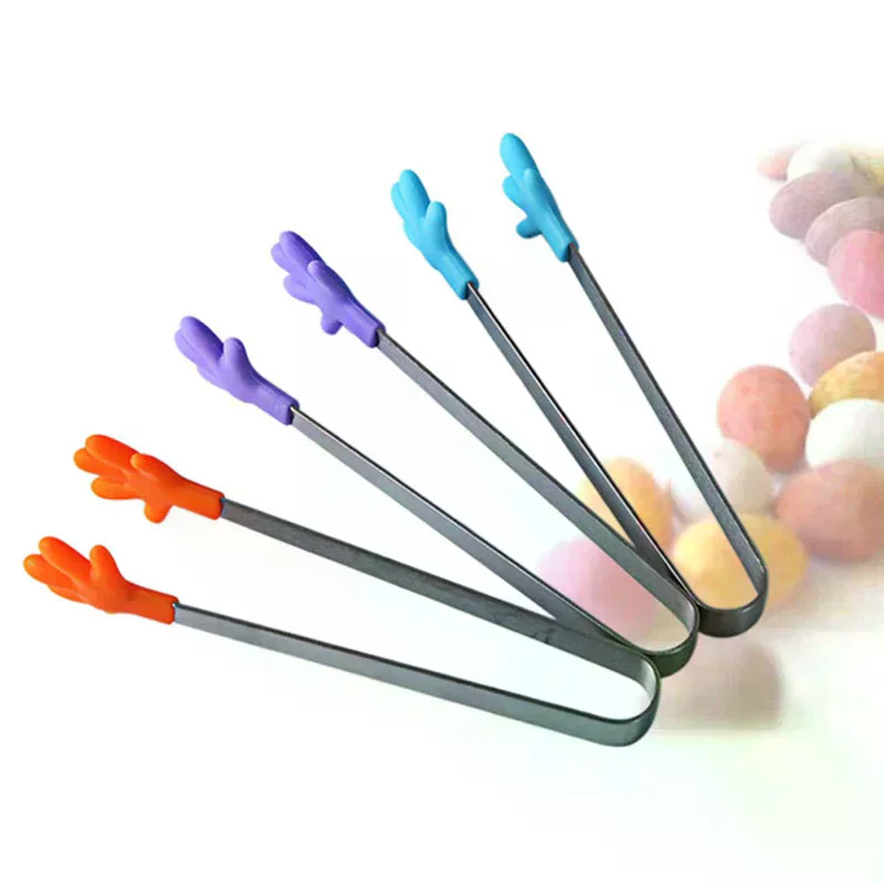 /TPz/Stainless Steel Cooking Kitchen Ice Tong Food BBQ Salad Hand Clip Silicone