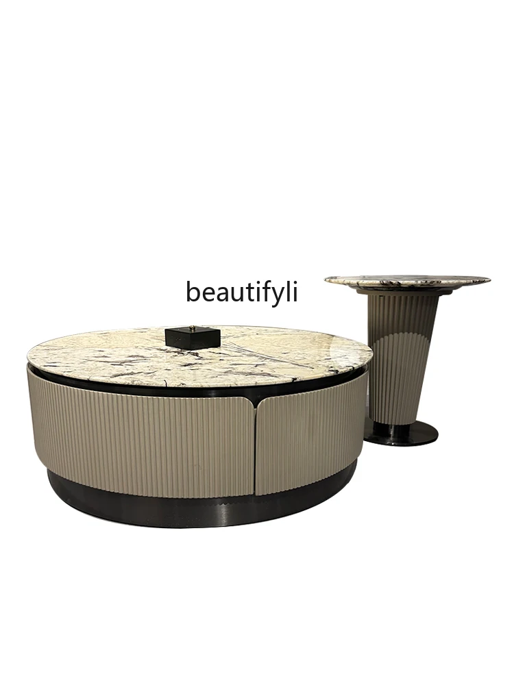 

Tea Table Natural Luxury Stone Marble Household Stainless Steel Size High and Low Combination