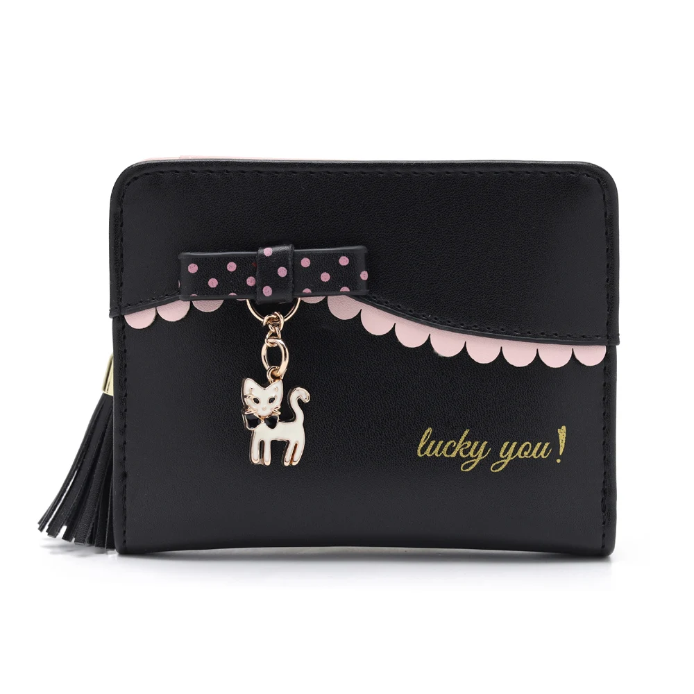 Frauen Nette Bogen Katze Kurze Brieftasche Mädchen Luxus Zipper Geldbörse PU Leder Bank Kreditkarte Halter Weibliche Student Kleine Geld Tasche