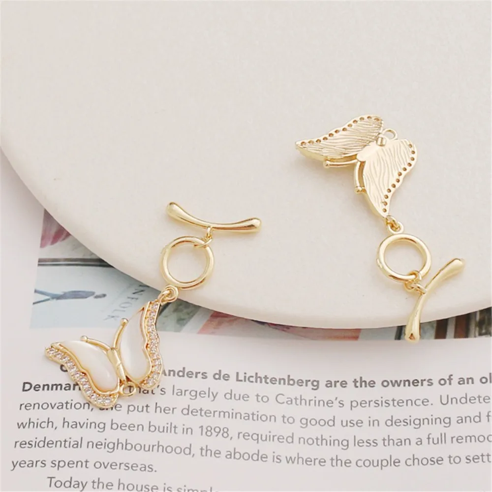 14K Gold-wrapped Zircon Butterfly Shell Buckle, Necklace Bracelet, Curved Stick, OT Buckle Connection, DIY Buckle Accessories