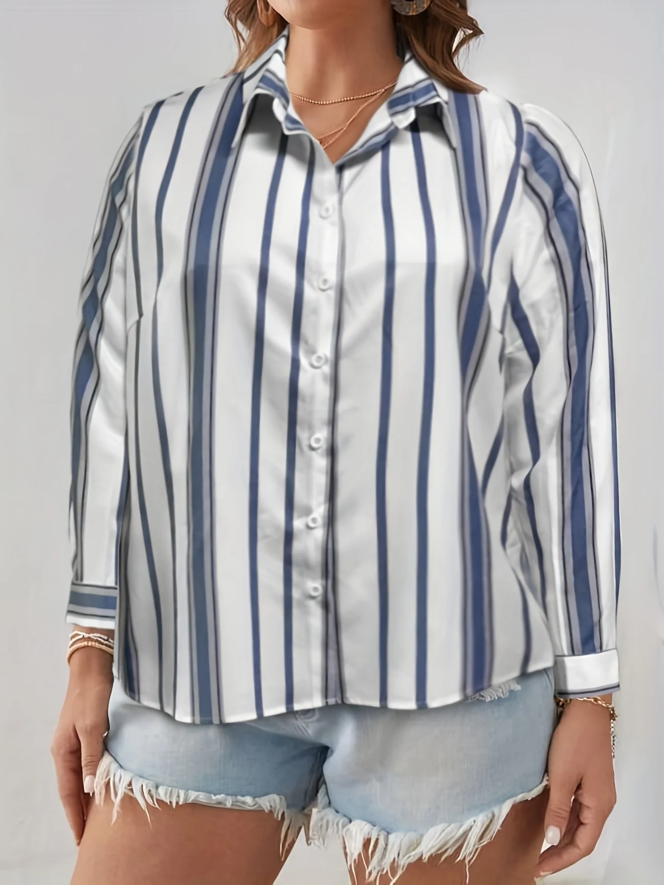 

Autumn Plus Size Shirt Fashion Simple Temperament Tongle Round Neck Casual Loose Striped Long Sleeve Pullover Textured Shirt