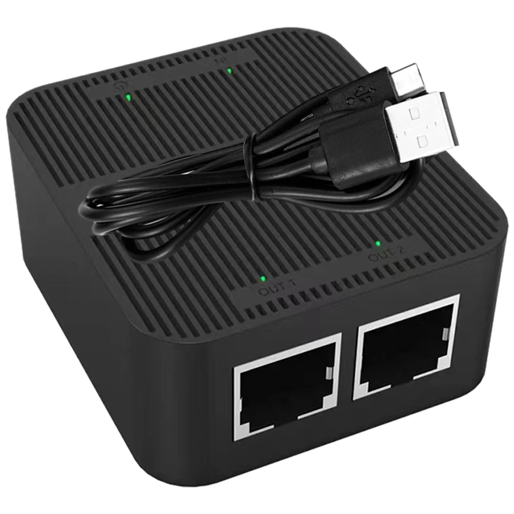 

Ethernet Splitter 1 to 2 High Cable Adapter Black Plastic Network Port Extender