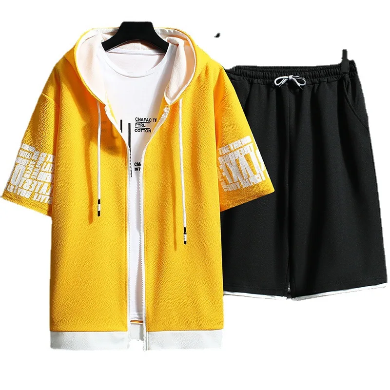 2024 Spring and Summer New Men\'s Cardigan Hoodie Set Youth Hooded Leisure Sportswear Two Piece Set