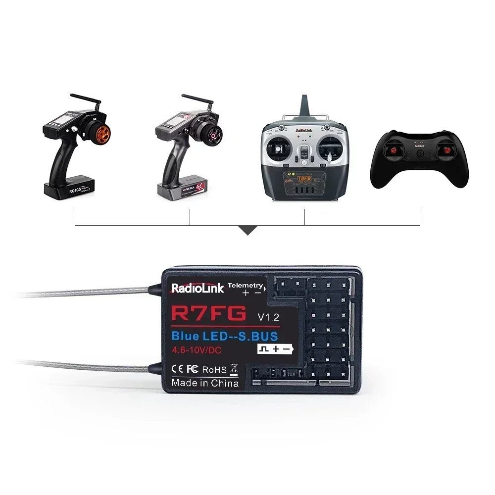 Radiolink R7FG 7 ช่อง 2.4G Gyro Receiver รถแรงดันไฟฟ้าเกียร์ Telemetry 600 M ยาวช่วง RX สําหรับ Crawler Drifting รถ RC