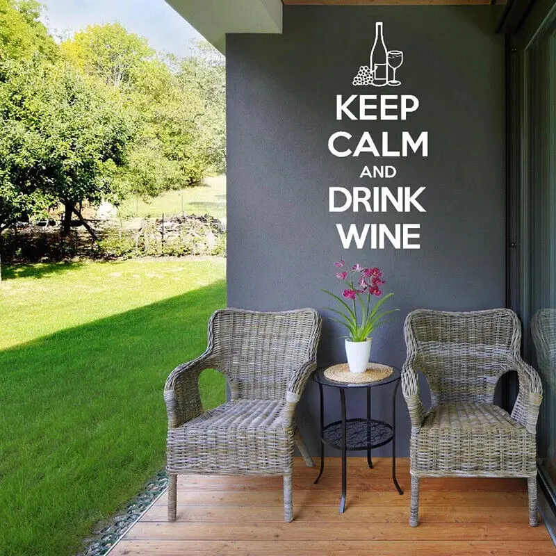 Keep Calm and Drink Wine Quotes Wall Sticker Removable Art Kitchen Wall Decals Bar Design Decoration Window Sign L772