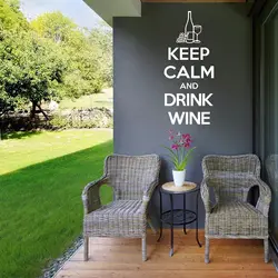 Keep Calm and Drink Wine Quotes Wall Sticker Removable Art Kitchen Wall Decals Bar Design Decoration Window Sign L772