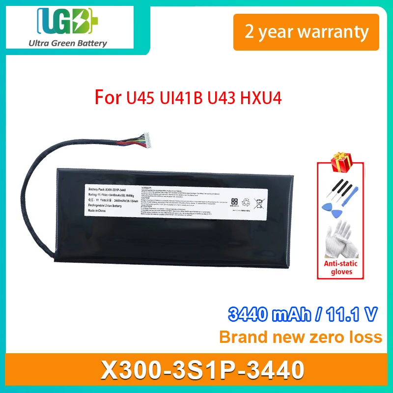 UGB New X300-3S1P-3440 Laptop Battery For Hasee U45 UI41B U43 HXU4 X41 Series 11.1V 38.184Wh 3440mAh