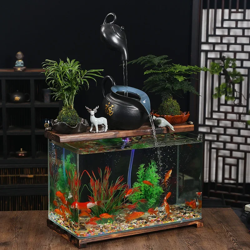 Lucky water circulation glass goldfish tank household lazy water-free ecological self-circulation filtration oxygen humidifier