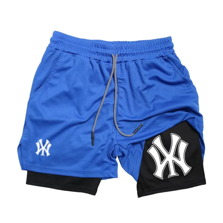 Shorts masculinos de treino em corrida, shorts de compressão para ginástica com bolso do telefone, roupa esportiva esportiva com laço de toalha,