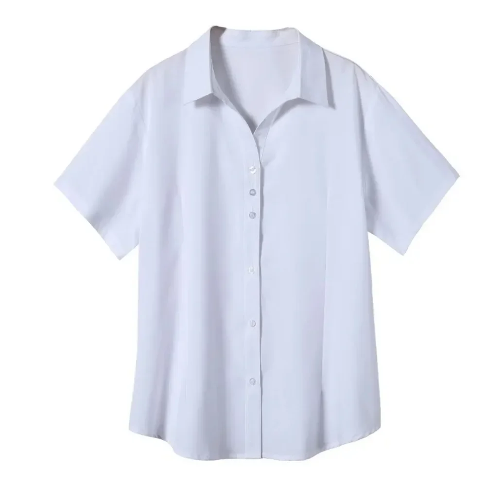 Summer Formal Shirts Women Plus Size 10XL 9XL 8XL 7XL White Blue Loose Work Short Sleeve Business V-Neck Office Lady Blouse