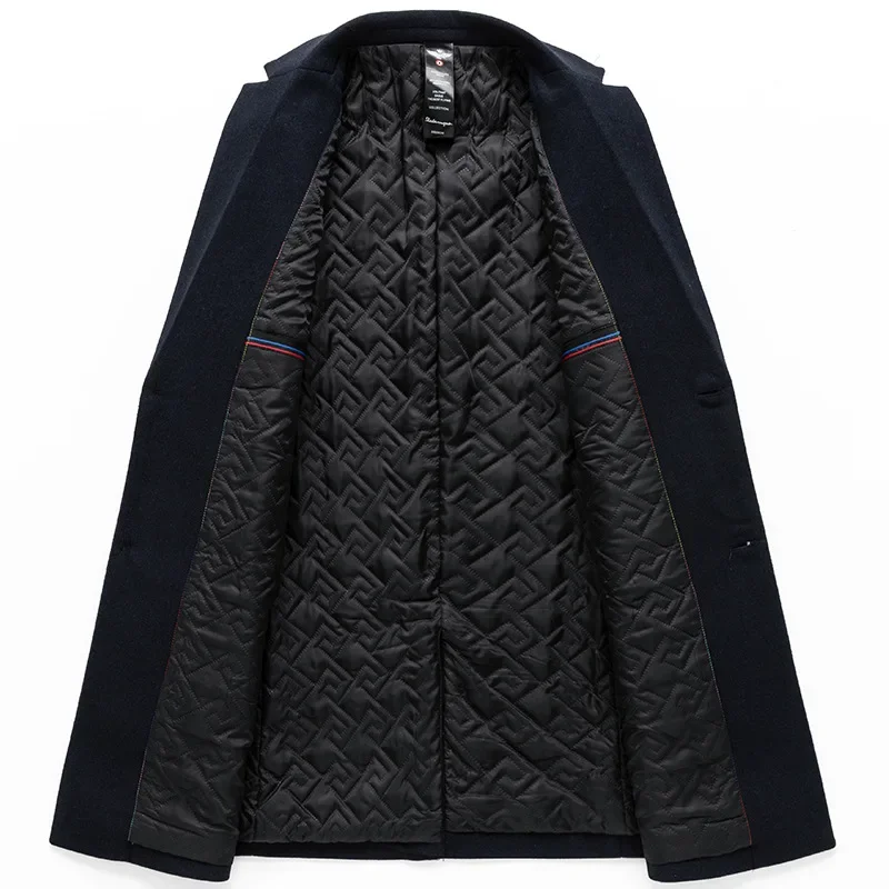 BROWON Brand 2026 Winter Elegant Woolen Coat Man Thicken Navy Color Smart Casual Outdoor Long Overcoat for Men Wollmantel