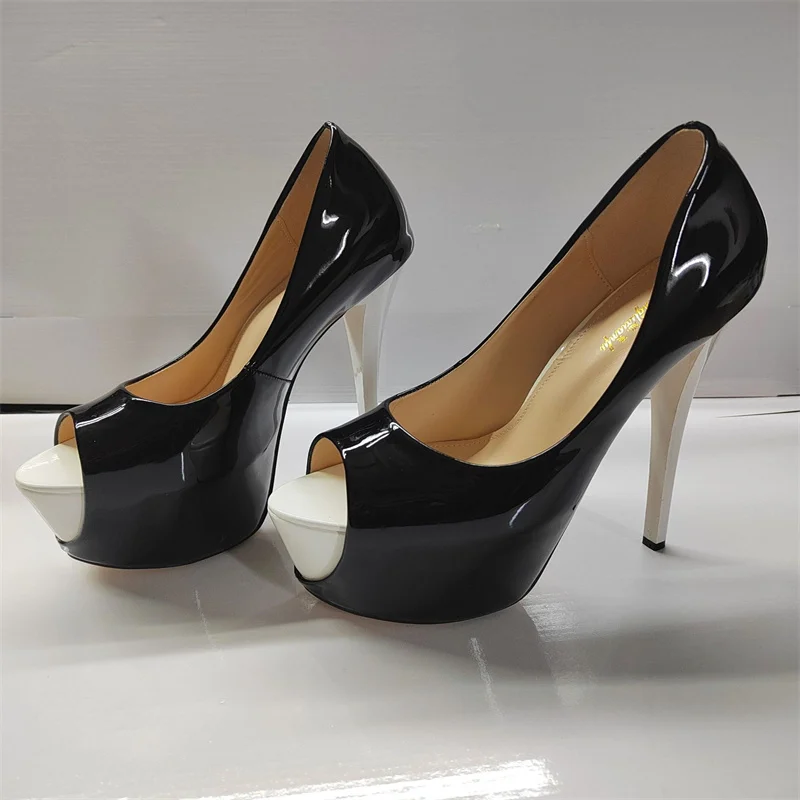 

Cross dressing sexy high heels 19cm patent leather thick soled shoes for women's evening party open toe high heels