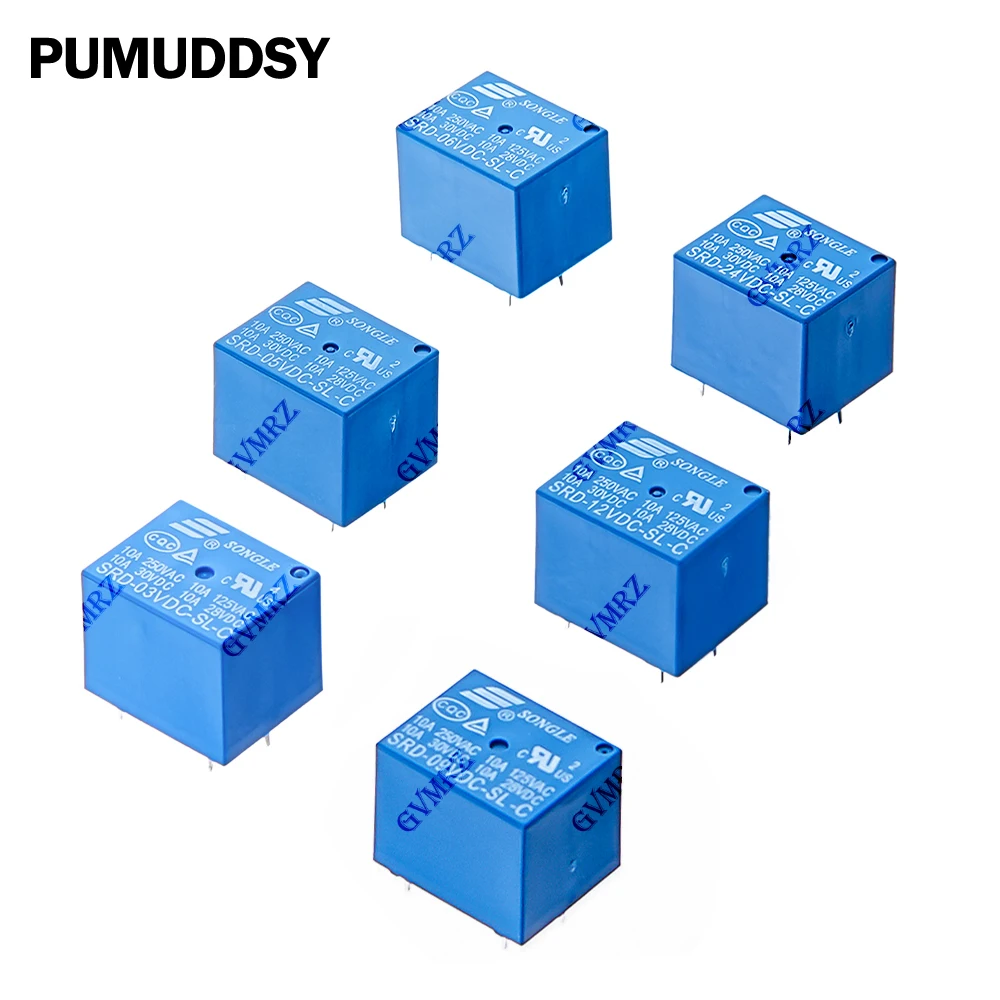 5PCS 3V 5V 6V Relays 5PIN SRD-03VDC-SL-C SRD-05VDC-SL-C SRD-06VDC-SL-C SRD-09VDC-SL-C SRD-12VDC-SL-C 9V 12V 24V 10A 250VAC 