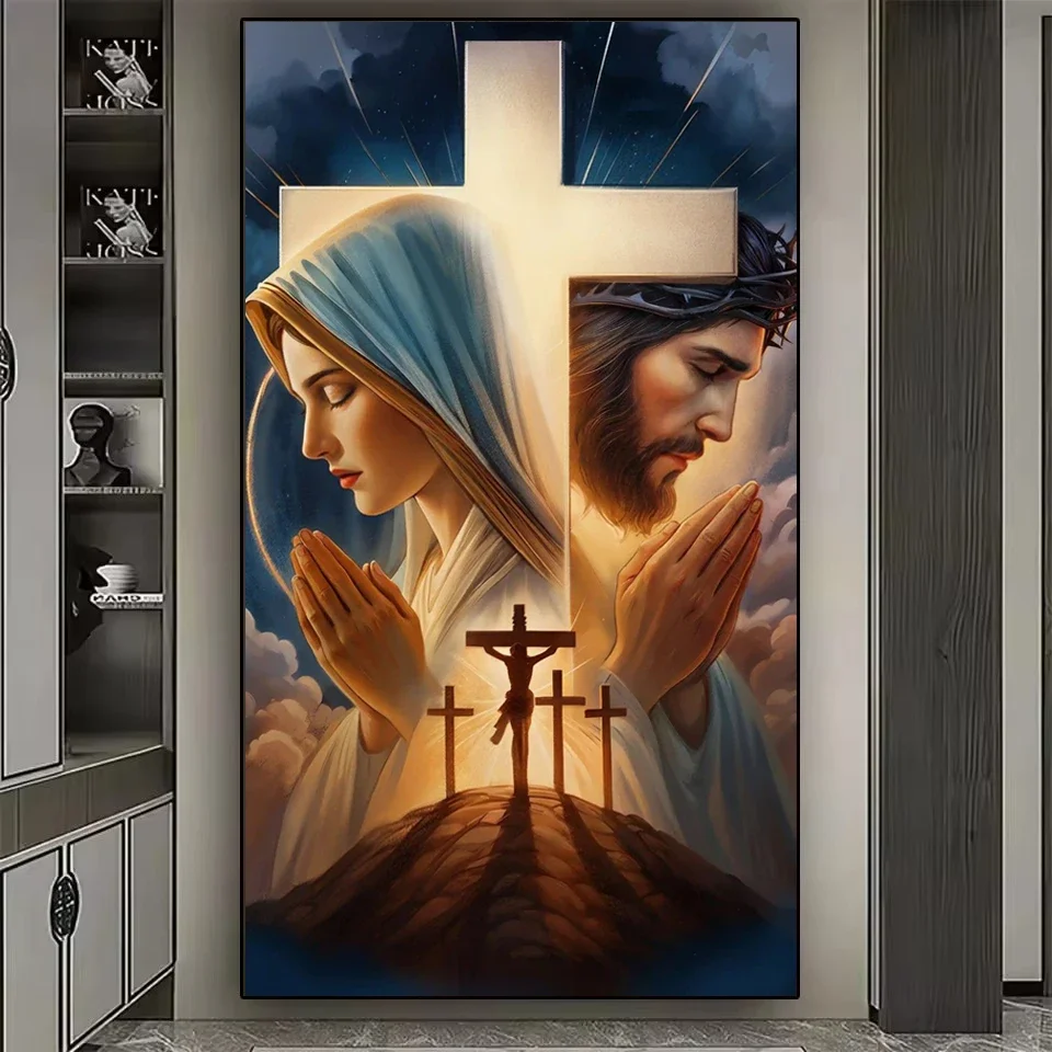 DIY Diamond Painting Kit Virgin Mary Jesus Cross Religious Pray Full Square Round Diamond Embroidery Handmade Mosaic Home Decor