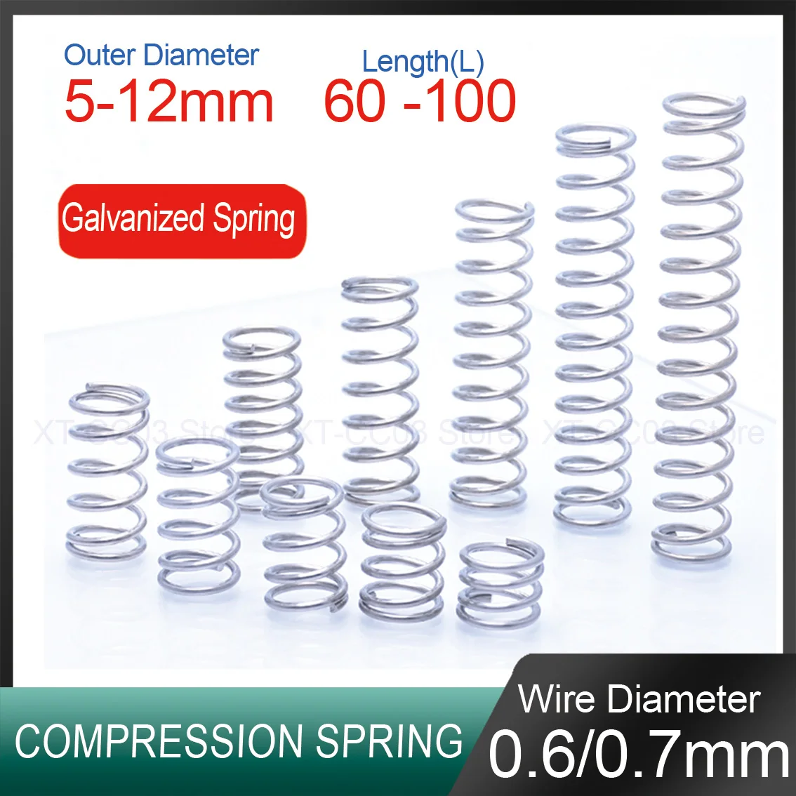5Pcs Galvanized Spring Steel Compression Spring Return Spring Steel Wire Diameter 0.6~0.7mm Outside Dia 5-12mm Length 60~100mm