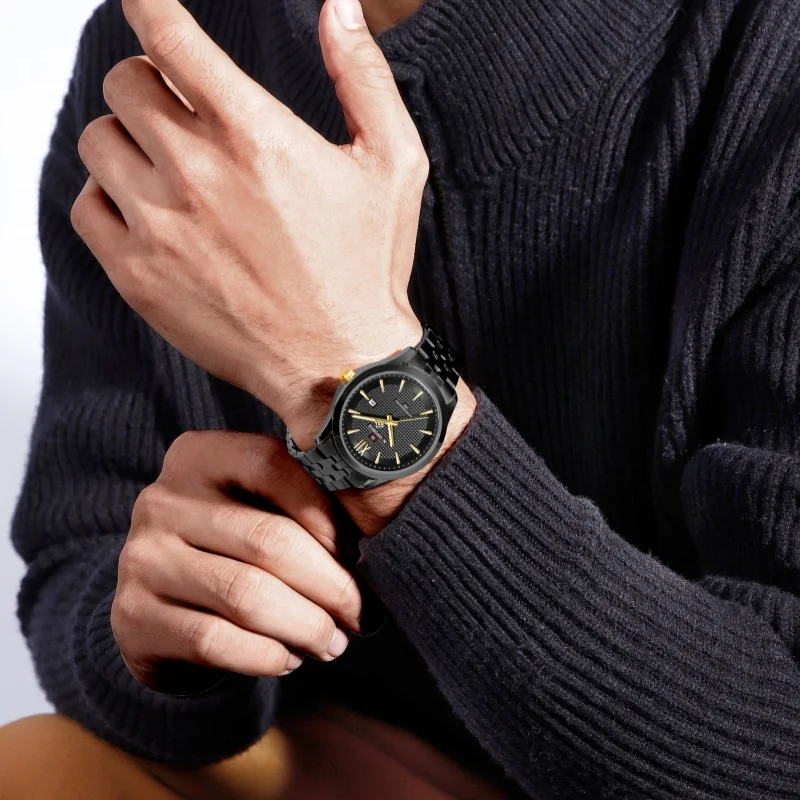 NAVIFORCE 9255 Fashion Men Quartz Watch Calendar Luminous Waterproof Steel Strap Elegant Business Watches for Man reloj hombre