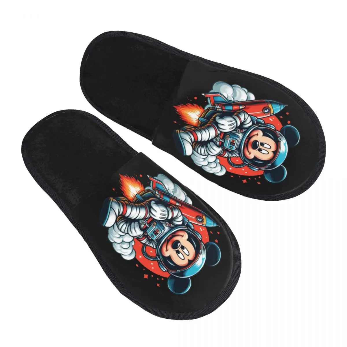 

Custom Mickey Mouse Rocket Cozy Scuff Memory Foam Slippers Women Spa House Shoes