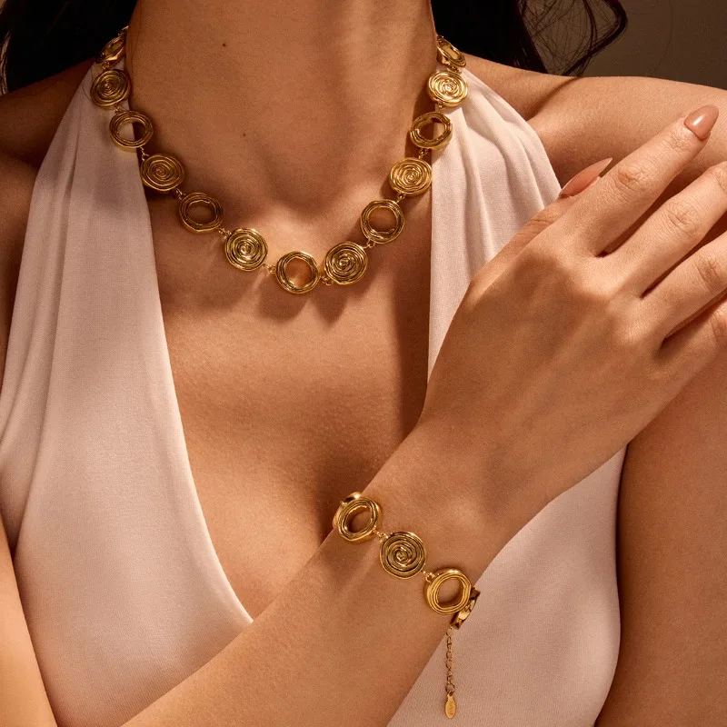 

New European American fashion necklace bracelet light luxury niche design necklace set geometric high-value jewelry
